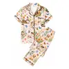 Pijama de Seda de Leche de Comercio Exterior Europeo para Mujer Primavera y Otoño Manga Corta Pantalón Largo Estampado de Gato Ropa de Casa Venta al por Mayor de Fábrica