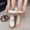 Sapatos Pequenos de Couro Franceses para Mulheres 2025 Primavera Novos Retro Mocassins Mary Jane de Solado Grosso Salto Grosso Bico Redondo Estilo Britânico Meio Aberto