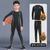 Traje deportivo cálido de otoño e invierno con forro polar, capa base, ropa atlética ajustada para niños, para baloncesto, esquí y entrenamiento de fitness, conjunto de dos piezas