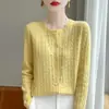 Atacado Transfronteiriço Primavera e Outono Gola Redonda Feminino Manga Longa Tricô em Ponto Trançado Cardigan Top, Peça de Roupa Externa Versátil Estilosa, Suéter Camada de Base