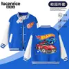 Jaqueta de Baseball HotWheels Racing Estampada para Meninos Cor Nova Listras Coloridas Roupa de Exterior Estilosa para o Campus para Meninos