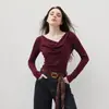 Fábrica de tops base con cuello de volantes de acetato, lana y seda, hechos a medida OEM, pedidos pequeños, entrega rápida, procesamiento de tops de lencería para mujer