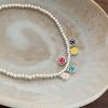 Tornozeleira colorida de verão com rosto sorridente e contas prateadas em corda elástica, estilo simples ins, pulseira versátil para amantes da moda