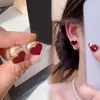 Pendientes de Terciopelo con Estampado de Leopardo Rojo en Forma de Corazón con Perlas, Doble Uso, Elegantes, Suaves, Versátiles, con un Toque de Lujo, Accesorios Populares para las Orejas