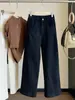Calças Casuais de Algodão Jeans Elástico Lavado para Mulheres, Novo Estilo Outono, Calças de Cintura Alta Emagrecedoras de Perna Reta Estreitas ou Largas para Mulheres Baixas