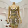 2025 Nuevo Modelo Plata y Oro Espejo Pedrería Sexy Vestido de Cumpleaños Fiesta de Graduación Brillante Cristal Fiesta Atuendo