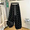 Calça casual solta de algodão e linho com poás artísticos e estilo retrô da moda, nova calça jogger lanterna versátil para mulheres para primavera, verão e outono
