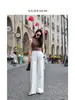 Jeans Blancos de Cintura Alta de Pierna Ancha de Moda Imprescindibles/Estilo Diseñador para Mujer, Pantalones Sueltos de Largo Hasta el Suelo, Estilo de Moda Primavera 2026