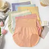 Calcinha feminina sem costura de tamanho grande, fina, cintura alta, com controle de barriga e levantamento de glúteos, confortável, respirável, com reforço de artemísia, modelo triângulo