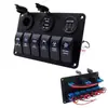 Painel de Interruptores Tomada Carregador Voltmétrico LED Azul Alumínio à Prova d'Água 12V6 Marchas Quarto Carro Iate Barco