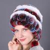 Cálido Gorro Grueso con Protección para las Orejas de Piel de Conejo Rex Tres Pompones Otoño e Invierno Gorro Redondo Tejido Sombrero de Lana para Mujer