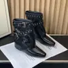 Botines de Cuero con Hebilla de Remache Estilo Coreano para Mujer 2026 Nueva Llegada de Otoño Botines Tacón Medio Botas Fruncidas Botas para Pantalón Botas de Moda