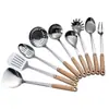 Aço inoxidável espátula 304 conjunto de utensílios de cozinha doméstico cabo de madeira espátula colander cozinha cozinhar espátula conjunto colher de panela quente