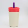 Copo de Silicone com Canudo Novo para Crianças Estilo Owla Copo de Café Pequena Capacidade 12oz Copo Térmico de Aço Inoxidável