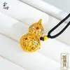 Joyería de Oro Mismo Estilo Antiguo Filigrana Calada Calabaza Colgante Esmalte Rojo y Verde Cadena para Suéter Calabaza Estilo Chino para Mujer