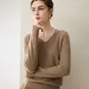 Suéter básico de punto versátil de manga larga para mujer, cuello en V simple 100% cachemira pura, para otoño e invierno