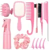 Set de Peines de Peluquería de 12 Piezas, Producto Popular Transfronterizo, Incluye Peine de Cola, Peine Hueco Voluminizador, Peine Alisador, Botella Rociadora y Set de Gomas para el Cabello