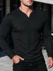 Comercio electrónico transfronterizo, moda masculina europea y americana, camiseta de manga larga de punto gofrado de color liso con cuello en V, informal de otoño para exteriores, para hombre