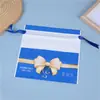 Bolsa com Cordão de Toalha Macia de Algodão, Bolsa com Cordão Descartável para Rosto, Bolsa de Embalagem com Fita de Cordão de Plástico, Semitransparente