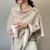 Xale de Tricô Listrado com Botões para Outono e Inverno para Mulheres, Adequado para Escritórios com Ar Condicionado, Engrossado para Aquecimento, Uso Duplo como Cachecol de Pescoço e Lenço
