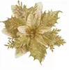 Flores de Navidad con Polvo Dorado Cabezas Florales Artificiales Falsas para Decoración de Árboles Guirnaldas Suministros para Fiestas Venta al por Mayor