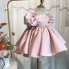 Lindo y elegante vestido de princesa azul de satén, vestido de tutú de satén, vestido para el primer cumpleaños del bebé, vestido para sesión de fotos de cumpleaños de niña