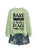 BAKE THE WORLD Loja Independente da Lista de Desejos da Amazon Moletom Feminino Outono Inverno Versátil e Moderno com Gola Redonda e Manga Longa