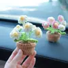 Flor de lana tejida a mano terminada para Amazon, maceta mini, decoración para consola central del interior del coche, regalo