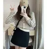 Cárdigan de Punto a Rayas para Mujer Primavera Nuevo Top de Punto Básico Estilo Coreano Cuello Redondo Manga Larga Chaqueta Suéter