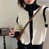 Suéter preguiçoso gola alta design contraste suave cor coreano solto macio cera jaqueta feminina malha cardigan