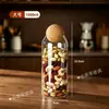 Pote de armazenamento com rolha de cortiça esférica, pote de armazenamento de grãos de café, pote de chá, garrafa de vidro de grau alimentício, pote selado de vidro transparente