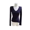 Camiseta Interior Multicolor de Manga Larga con Cuello en V, Camiseta Versátil, Top Básico Diario Adelgazante