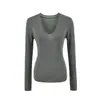 Camiseta básica de punto de manga larga con cuello en V profundo para mujer, otoño 2026, ajustada, adecuada tanto para llevar sola como debajo de otra prenda, top tipo camiseta de algodón de alta elasticidad