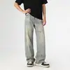 Jeans para Hombre de Calle Americanos Nuevos Otoño 2026, Diseño Vintage Lavado con Salpicaduras de Pintura, Pantalones Largos Rectos Holgados