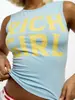 Chal de Verano Transfronterizo Europeo y Americano Tendencia Sexy de Aliexpress que Muestra el Ombligo Sin Mangas Estampado de Letras Cuello Redondo Delgado para Mujer
