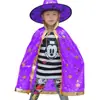 Capa Infantil de Halloween Mago de Seis Estrelas Chapéu Pontudo Capa Capa de Performance Estelar Mago Capa de Abóbora