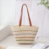Bolso de Paja Francés Rayado Colorido de un Hombro 2025 Nuevo Bolso Tejido de Gran Capacidad Bolso de Playa Estilo Resort Costero para Mujer