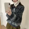 Abrigo Suéter de Solapa para Mujer, Nueva Serie Gris Otoño/Invierno, Cárdigan de Punto Estilo Casual, Top Abrigo Jacquard Vintage