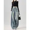 Jeans anchos de estilo americano extralargos, holgados y adelgazantes, para mujeres altas, diseño de verano rasgado con dobladillo curvo y corte hasta el suelo