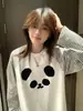 Camiseta Manga Longa com Estampa Divertida de Desenho Design Contrastante Listrada Gola Redonda para Mulheres Primavera & Outono Nova Moda Top Versátil