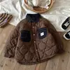 Abrigo de Algodón a Cuadros para Bebé Niño Ropa de Primavera Top con Cuello de Mezclilla Curva Chaqueta Acolchada de Algodón para Niños Moda