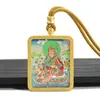 Caja gabu thangka estilo Tíbet cuadrado dorado pintado a mano oro Buda de la Medicina Maestro Flor de loto verde maestro crudo colgante thangka