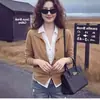 Cárdigan de punto de dos piezas con bloques de color, cuello polo, manga larga para mujer, atuendo de otoño, chaqueta corta ajustada y elegante