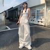 Pantalones cargo retro americanos con cordón y pernera ancha para mujer 2024 Verano Nuevo Cintura alta Holgados Jogger Pierna recta Casual