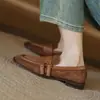 Dos tipos de interior ~ piel de oveja 2 cm cabeza redonda retro tacón bajo mocasines de pedal para mujer 2025 primavera nuevos zapatos planos
