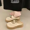 Zapatos de Mujer sin Cordones Tejidos a Mano de Cuero Genuino Suela Gruesa Zapatos Mary Jane sin Talón Chanclas Medias Cerradas para Exteriores de Verano