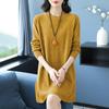 Suéter de Tricô Estilo Primavera e Outono, Solto e Fashion, Comprimento Médio, Estiloso para Mães, Esconde a Barriga, Suéter Emagrecedor