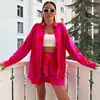Conjunto de Camisa e Shorts de Verão Feminino Importação Europeia e Americana com Cintura Elástica e Amarração Tamanho Grande Peça Dupla