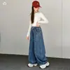 Nuevos Pantalones Vaqueros Curvos de Patchwork Casual para Niñas, Pantalones Curvos Adelgazantes de Pierna Ancha Sueltos para Niños de Primavera y Otoño