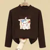 Roupa de baixo infantil com forro de fleece para outono e inverno 2026, novo estilo, blusa infantil de gola alta curta, camiseta de manga comprida para usar em camadas no outono e inverno
